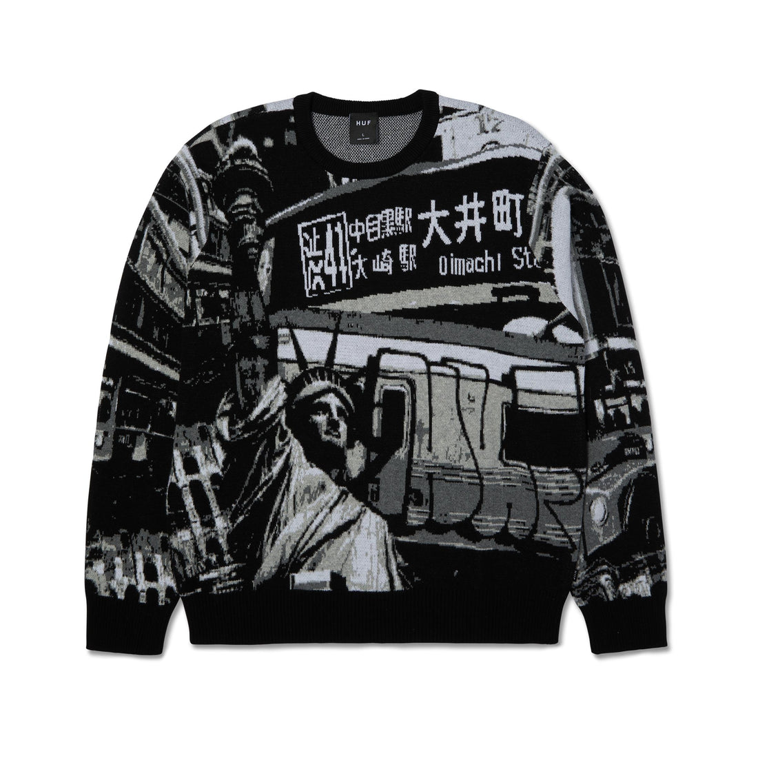 WORLDWIDE COMMUTER SWEATER - MAGLIA 71MC0001168 -BLACK HUF 